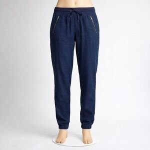 Athleta Pants Women's  Linen Navy Jogger Medium Elastic Waist Drawstring Zipper